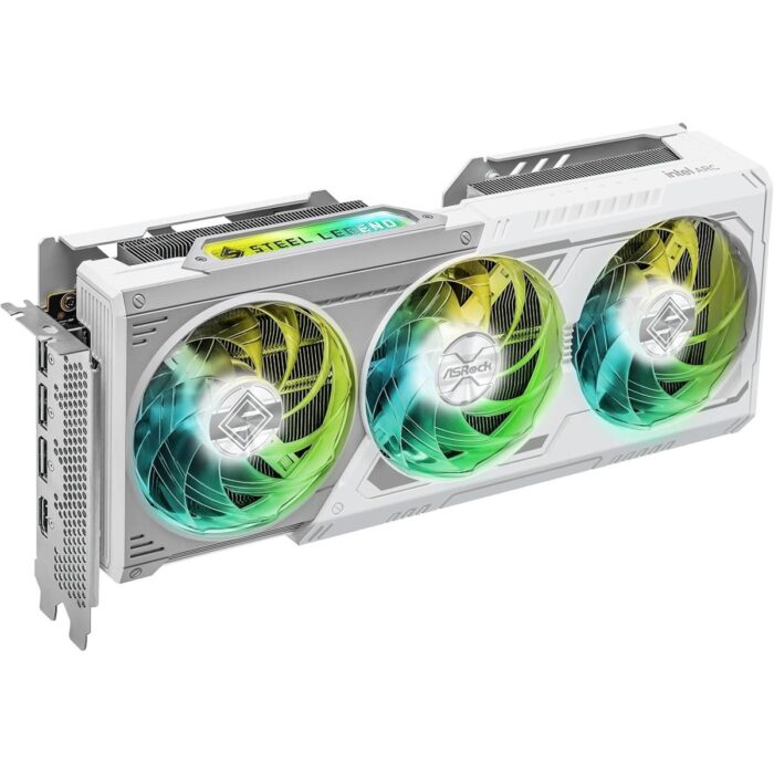 ASRock Intel Arc B580 Steel Legend 12GB OC graphics card triple-fan cooling and DisplayPort HDMI outputs