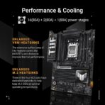 ASUS TUF GAMING X870-PLUS WIFI motherboard angled view with heatsinks and ports visible.