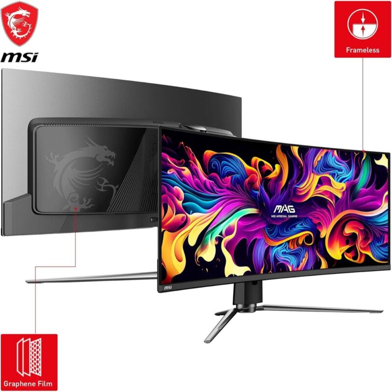 MSI MPG 341CQPX QD-OLED 34-inch 240Hz Curved Gaming Monitor front and side view