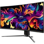 MSI MPG 341CQPX QD-OLED 34-inch 240Hz Curved Gaming Monitor front and side view