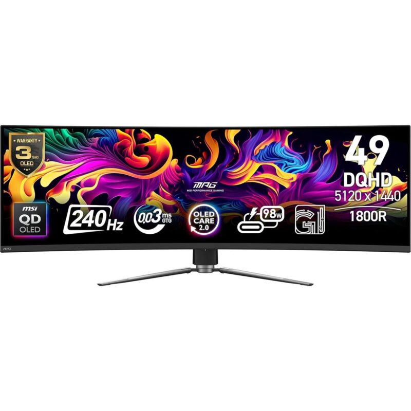 MSI MPG 491CQPX 49-inch QD-OLED curved gaming monitor front view