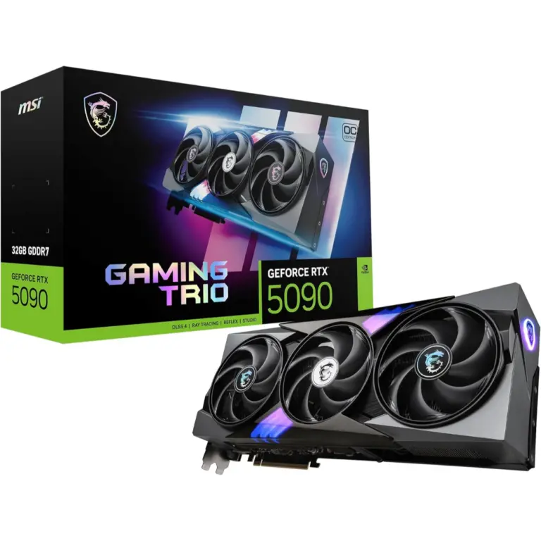 MSI GeForce RTX 5090 32G GAMING TRIO OC graphics card with triple fan cooling