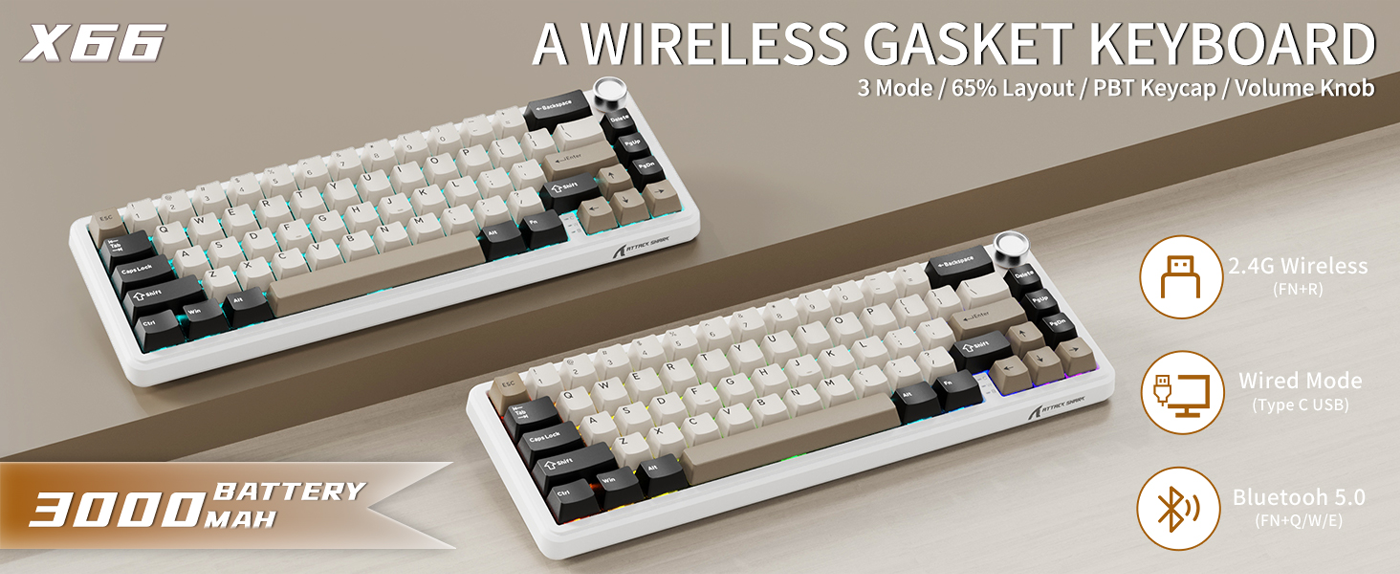 Attack Shark X66 60% Mechanical Keyboard - Cheese White