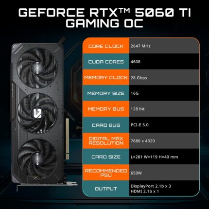 GIGABYTE GeForce RTX 5060 Ti Gaming OC 16G Graphics Card Front View