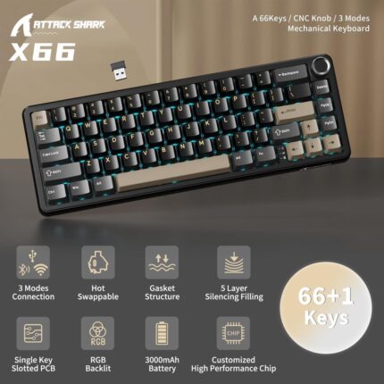 Attack Shark X66 Starry Black wireless RGB gaming keyboard with tri-mode connection