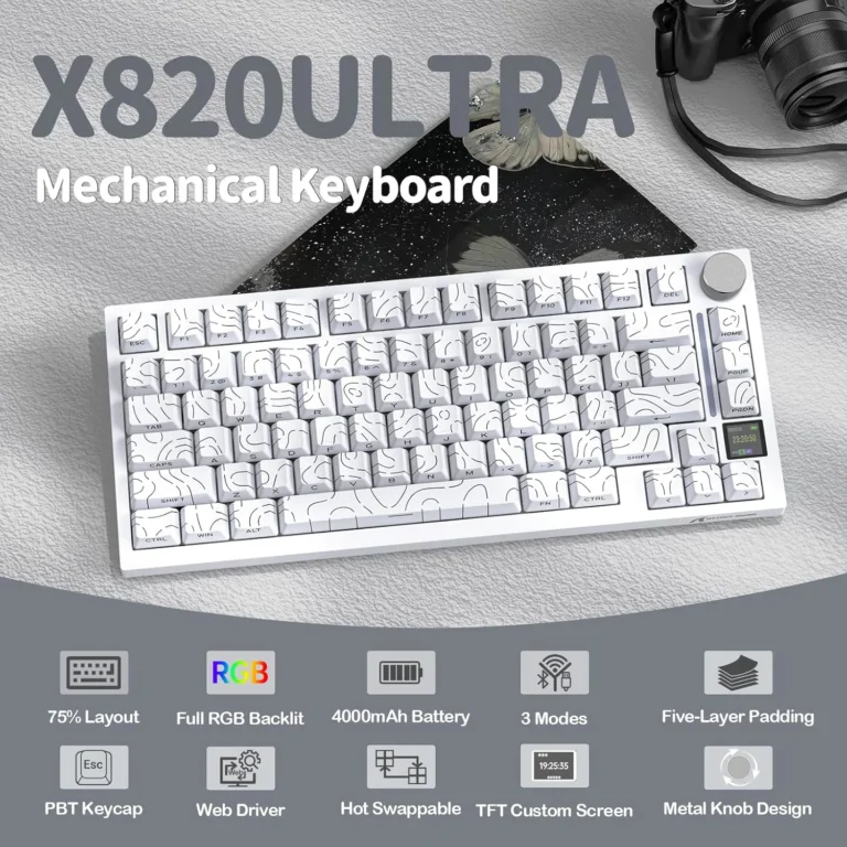 Attack Shark X820 Ultra Wireless Keyboard – White Contours