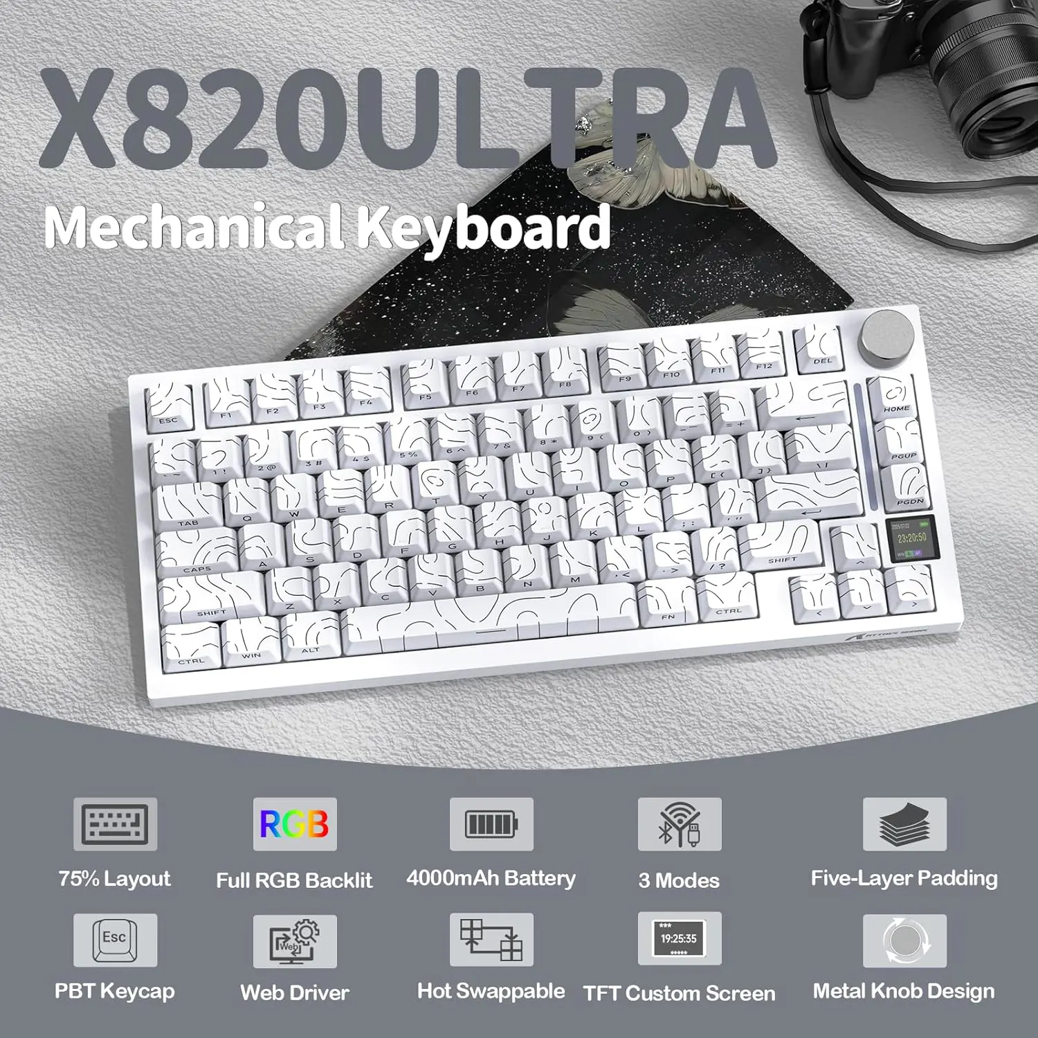 attack-shark-x820-ultra-white-keyboard-price-in-pakistan-amirtraders.com.2 Attack Shark X820 Ultra Wireless Keyboard – White Contours