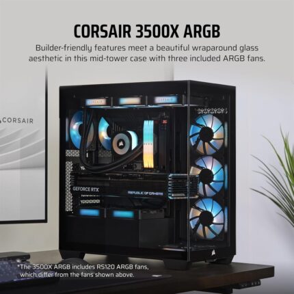 Corsair 3500X ARGB Mid-Tower ATX PC Case – Front and Side View