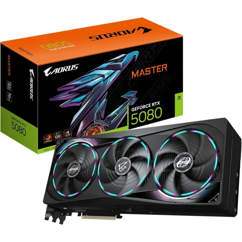 Gigabyte Aorus RTX 5080 Master 16G Graphics Card Front and Side View