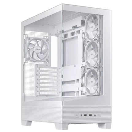 Asus A31 Plus TG ARGB White ATX PC Case Front and Side View