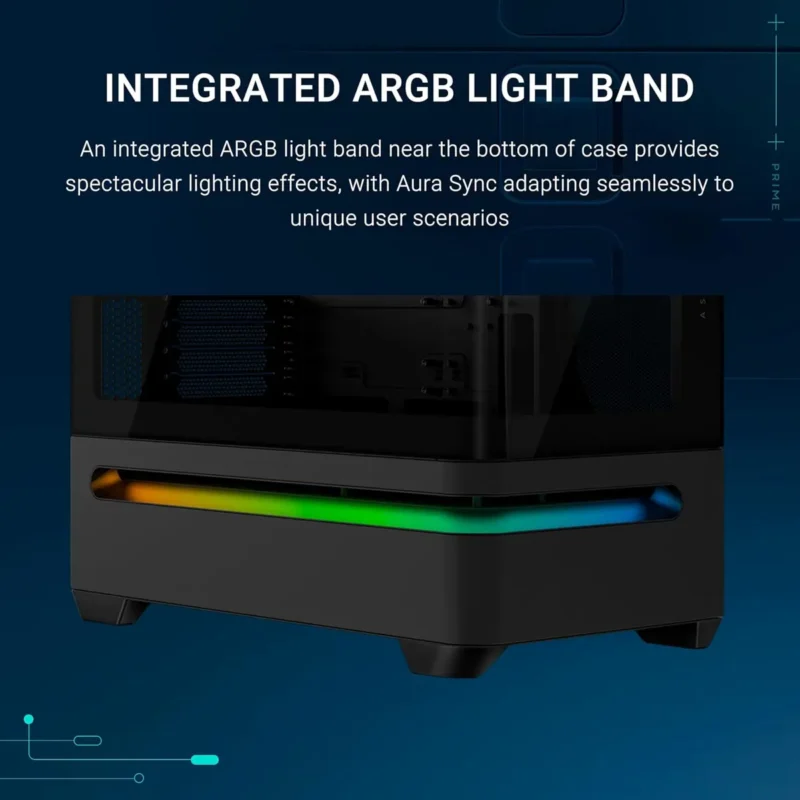 Asus Prime AP202 ARGB mATX PC Case – Black with curved tempered glass and ARGB fans