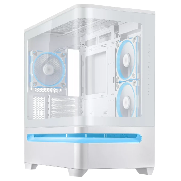 ASUS Prime AP202 ARGB mATX PC Case – White with Curved Tempered Glass and ARGB Fans