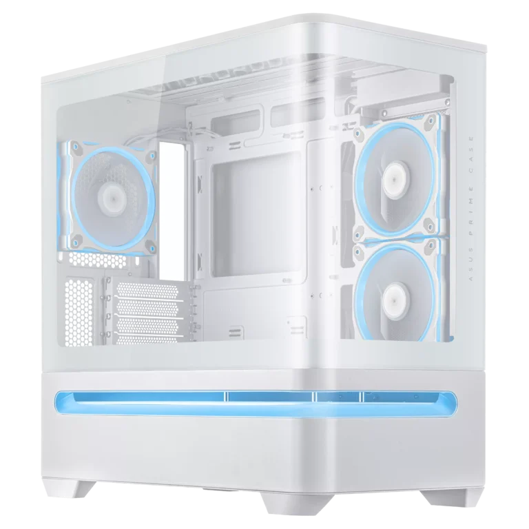 ASUS Prime AP202 ARGB mATX PC Case – White with Curved Tempered Glass and ARGB Fans