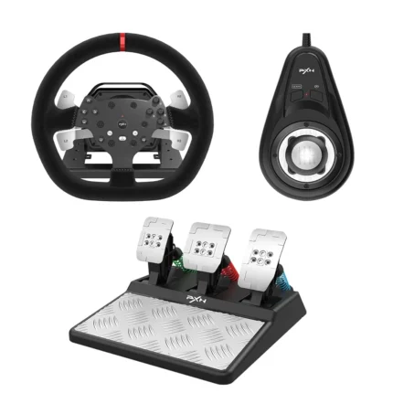 PXN V10 Force Feedback Steering Wheel with pedals and H-shifter for PC, Xbox, and PS4