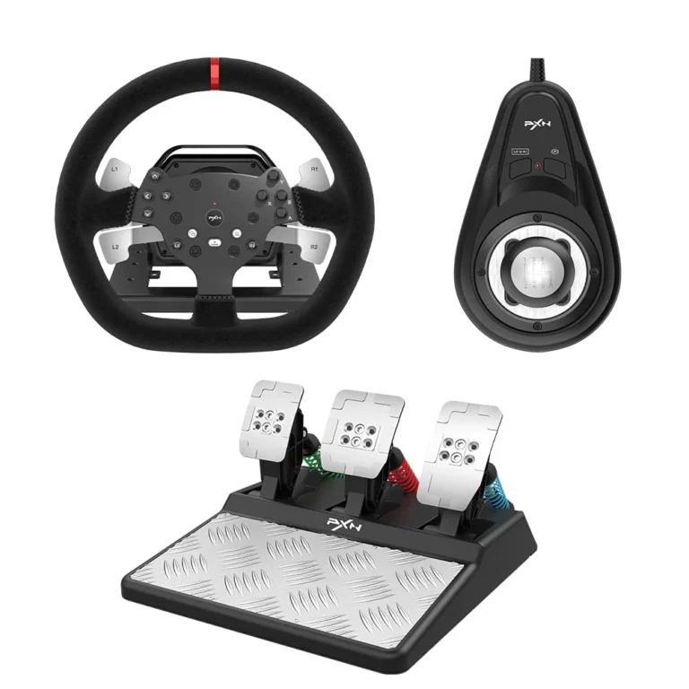 PXN V10 Force Feedback Steering Wheel with pedals and H-shifter for PC, Xbox, and PS4