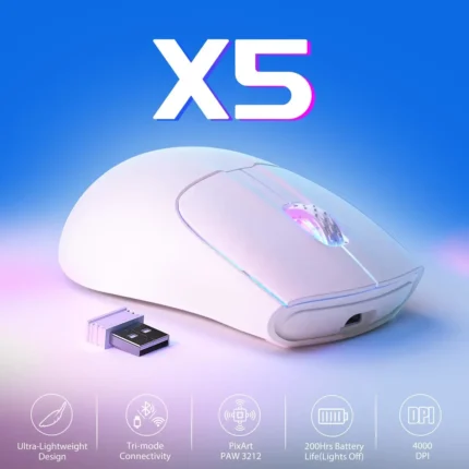 Attack Shark X5 Wireless Gaming Mouse White with RGB Honeycomb Design