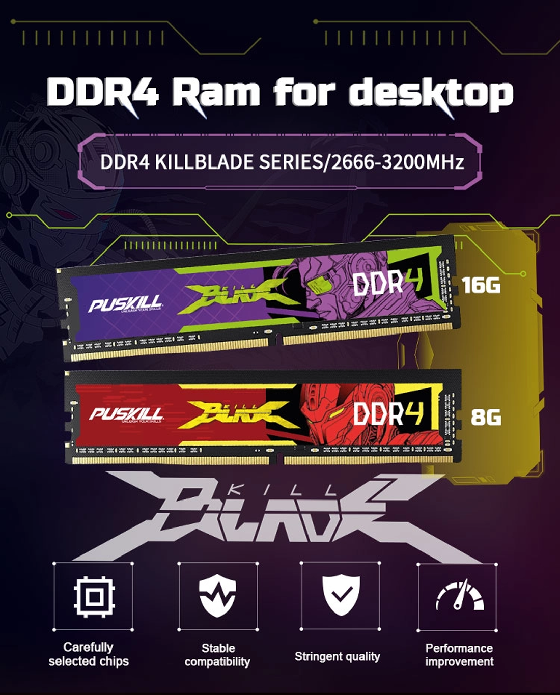 PUSKILL 16GB DDR4 RAM