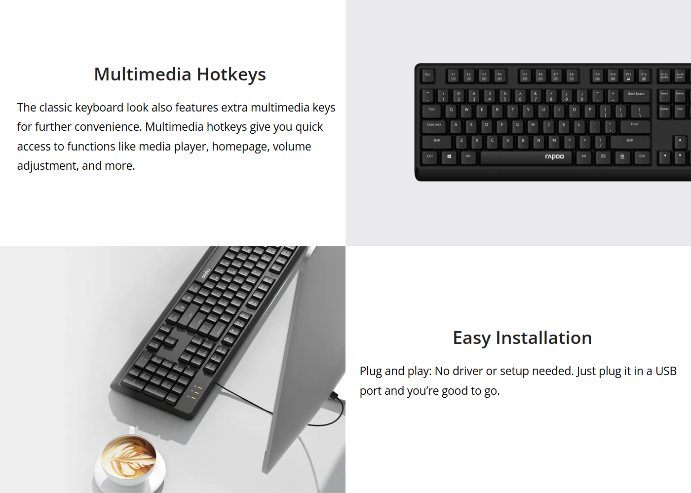 Rapoo NK1900 Spill Resistance Wired USB Keyboard
