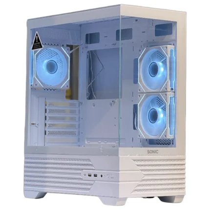 SONIC K10 ATX Gaming Case – White with 3x Infinity Mirror Fans & Dual Tempered Glass