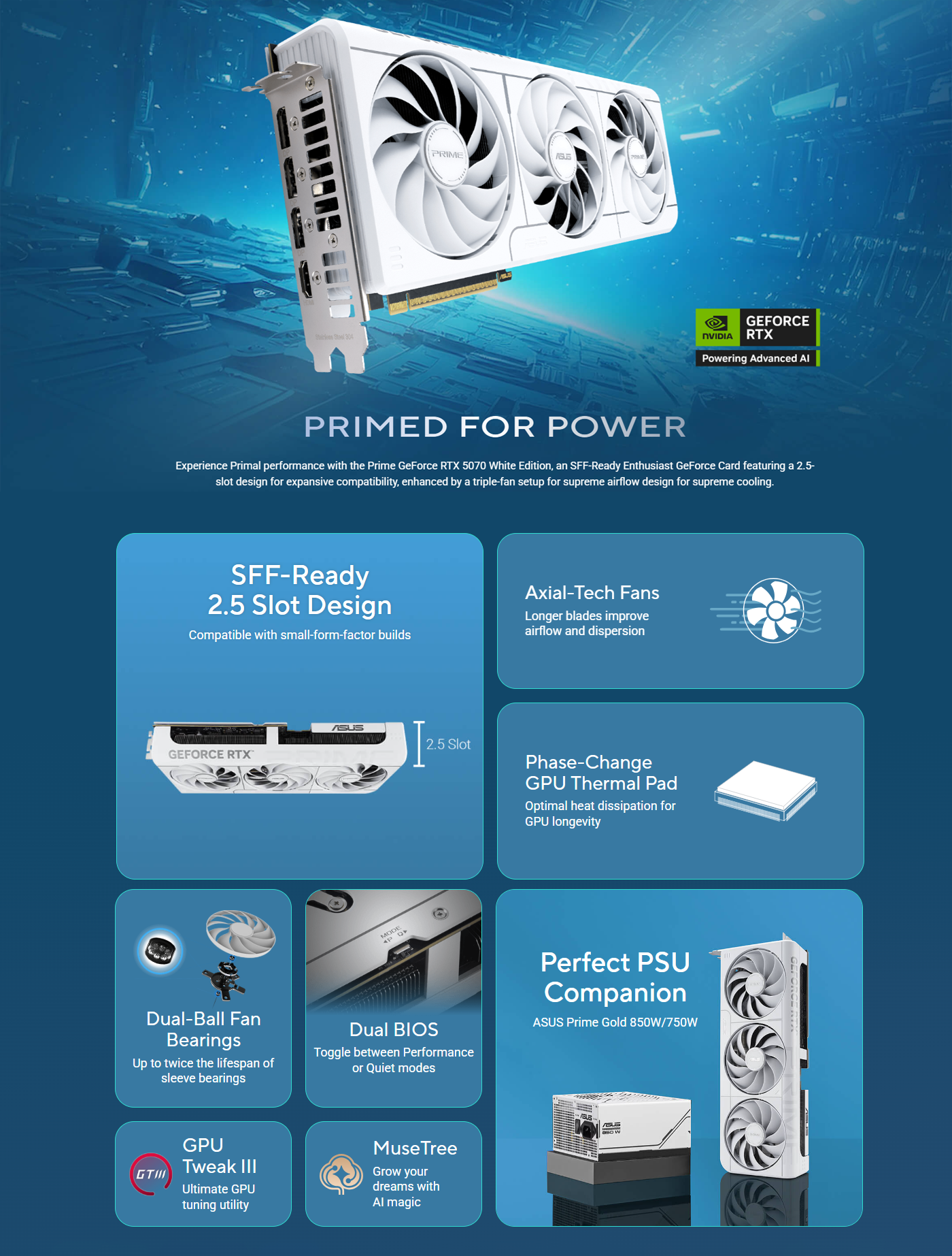 ASUS PRIME GeForce RTX™ 5070 White OC Edition 12GB GDDR7