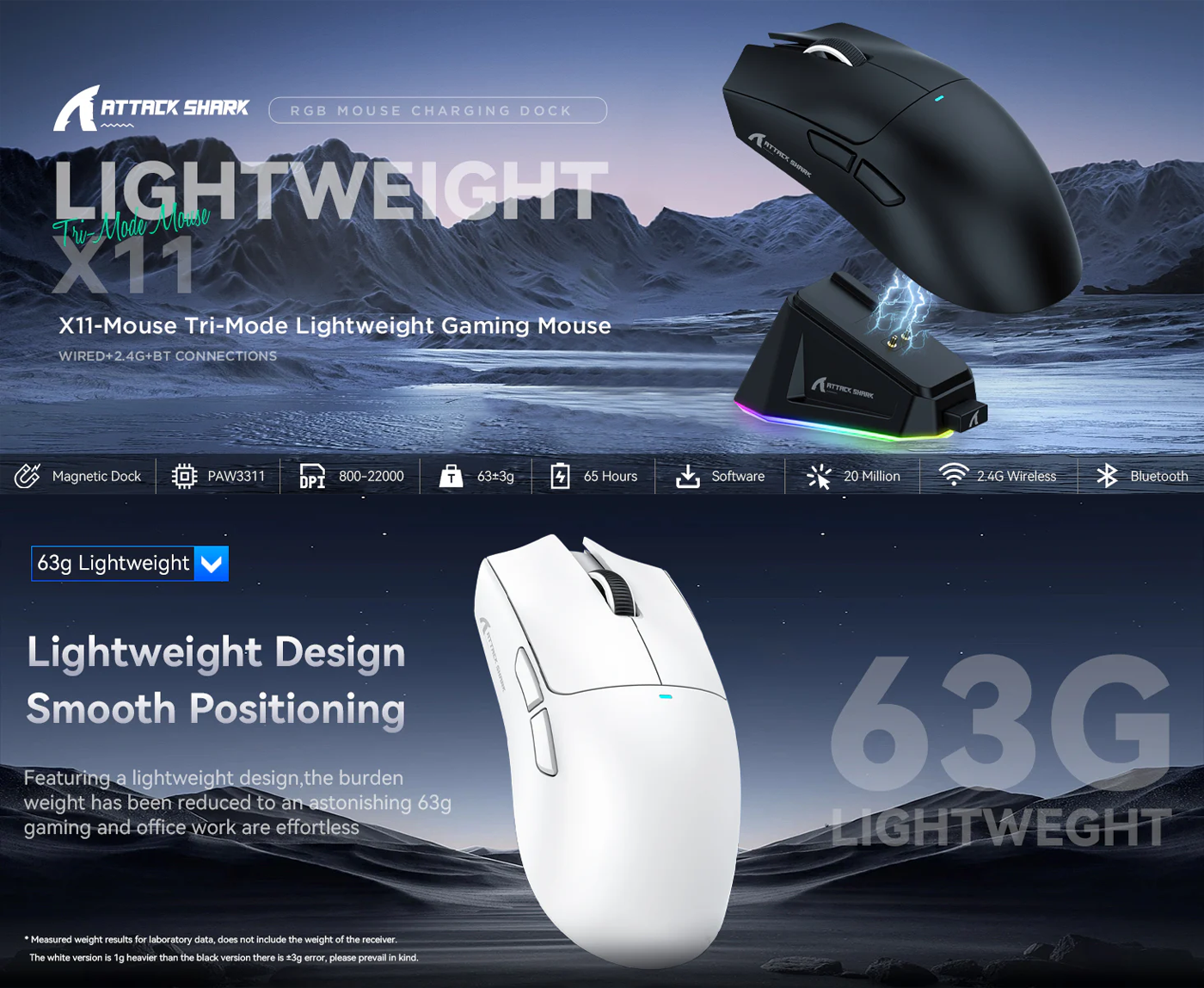 ATTACK SHARK X11 Wireless Gaming Mouse with Charging Dock