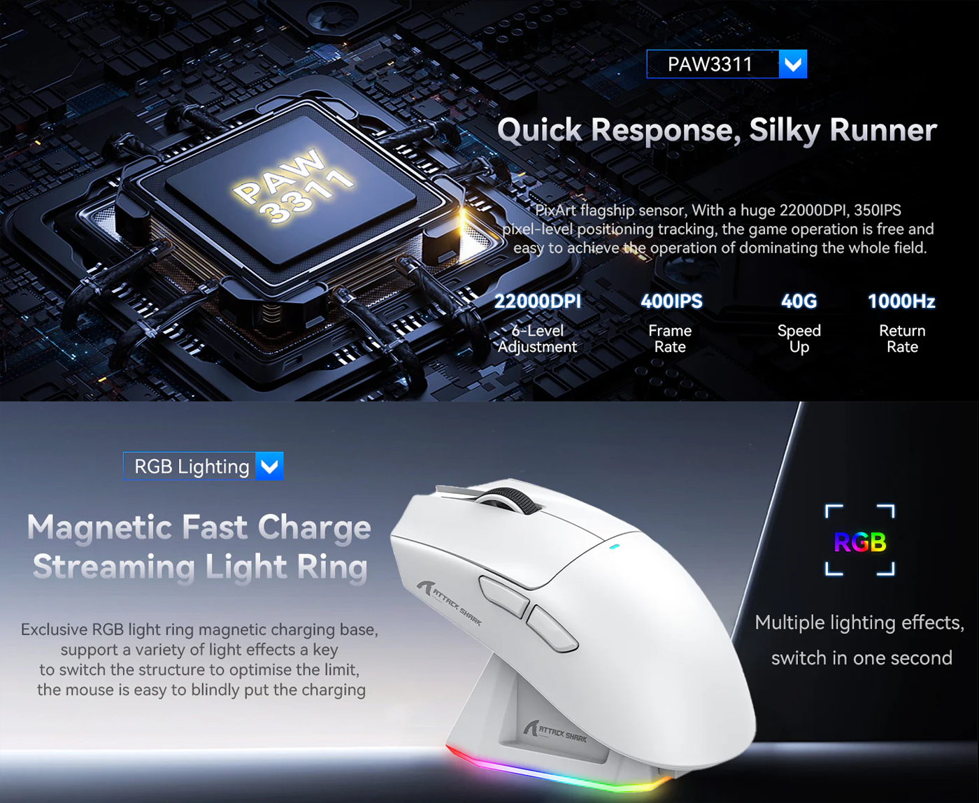 ATTACK SHARK X11 Wireless Gaming Mouse with Charging Dock