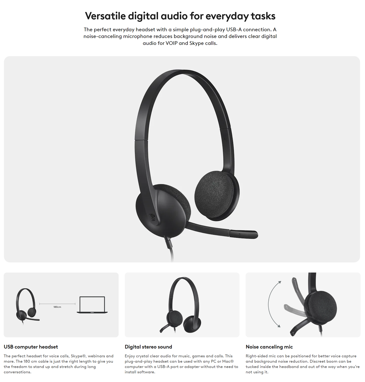 Logitech H340 USB Headset with Noise-Cancelling Mic