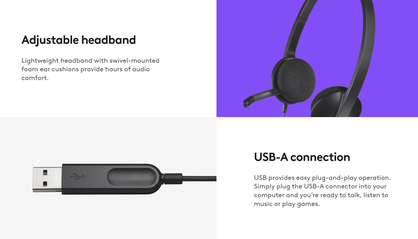 Logitech H340 USB Headset with Noise-Cancelling Mic