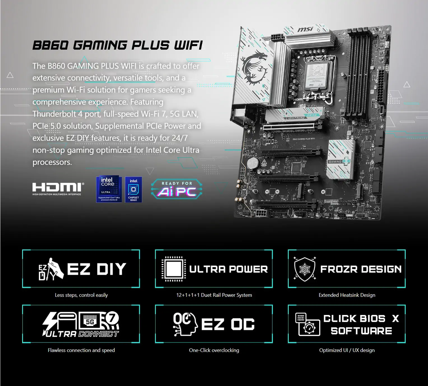 MSI B860 GAMING PLUS WIFI Intel Motherboard