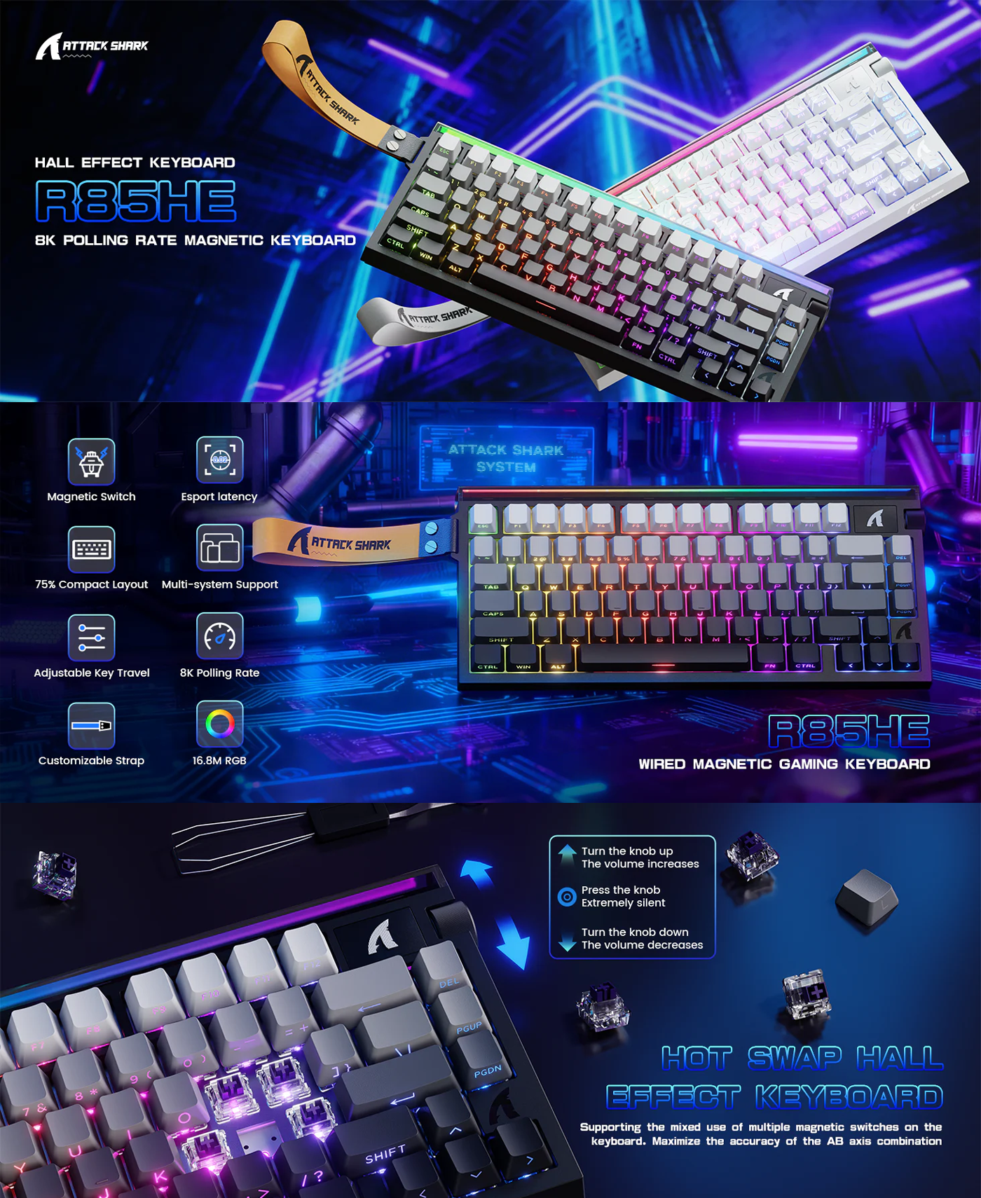 ATTACK SHARK R85 HE Rapid Trigger Keyboard Magnetic Switch with Custom Lightbox