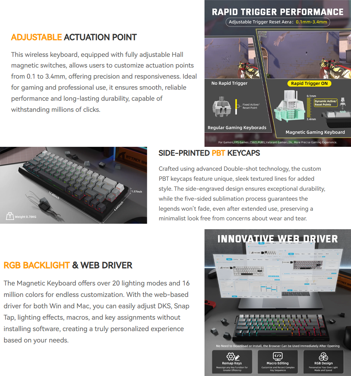 ATTACK SHARK X68PRO HE Wireless Rapid Trigger Magnetic Switch Keyboard