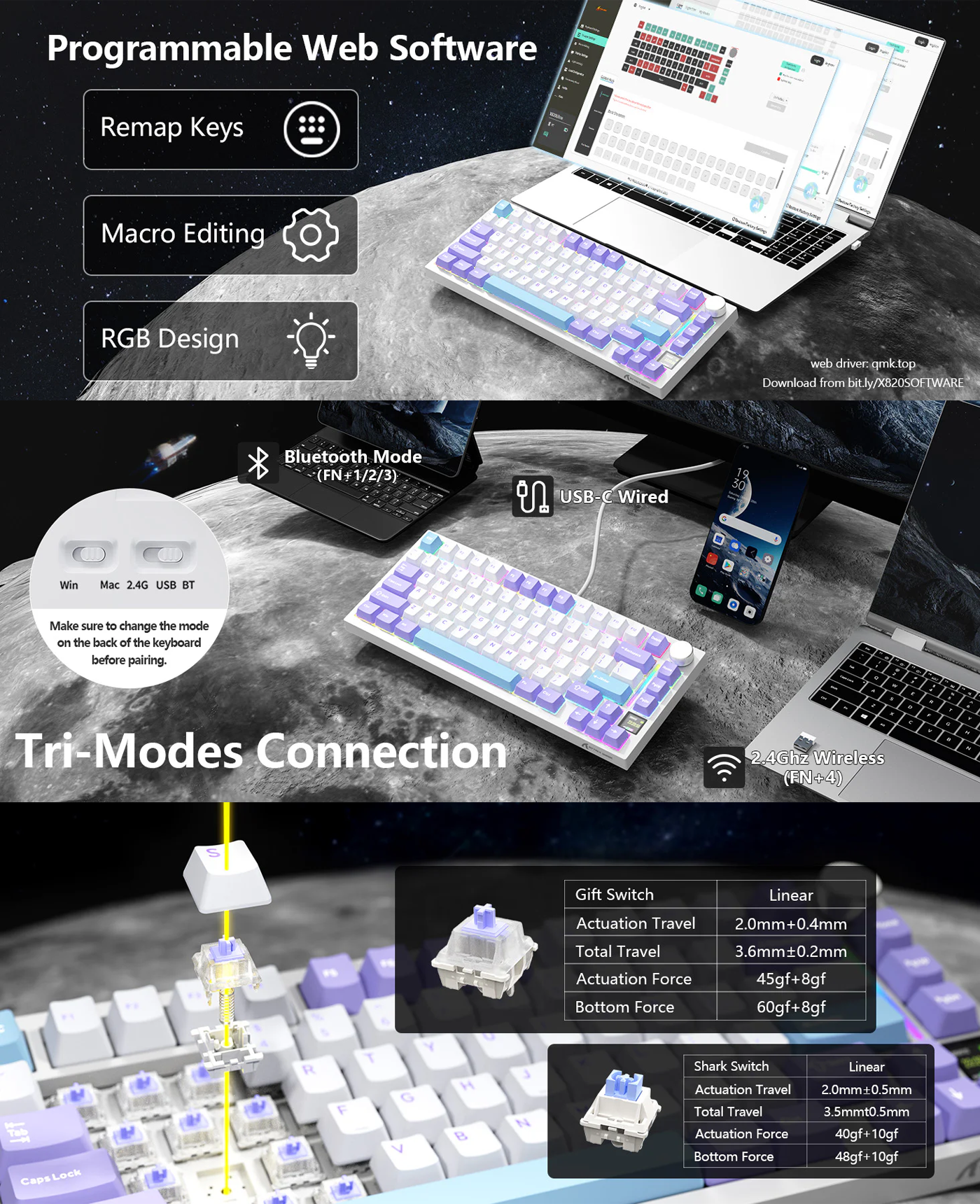 ATTACK SHARK X820Ultra Tri-mode Gasket Mechanical Keyboard - Shark Switch