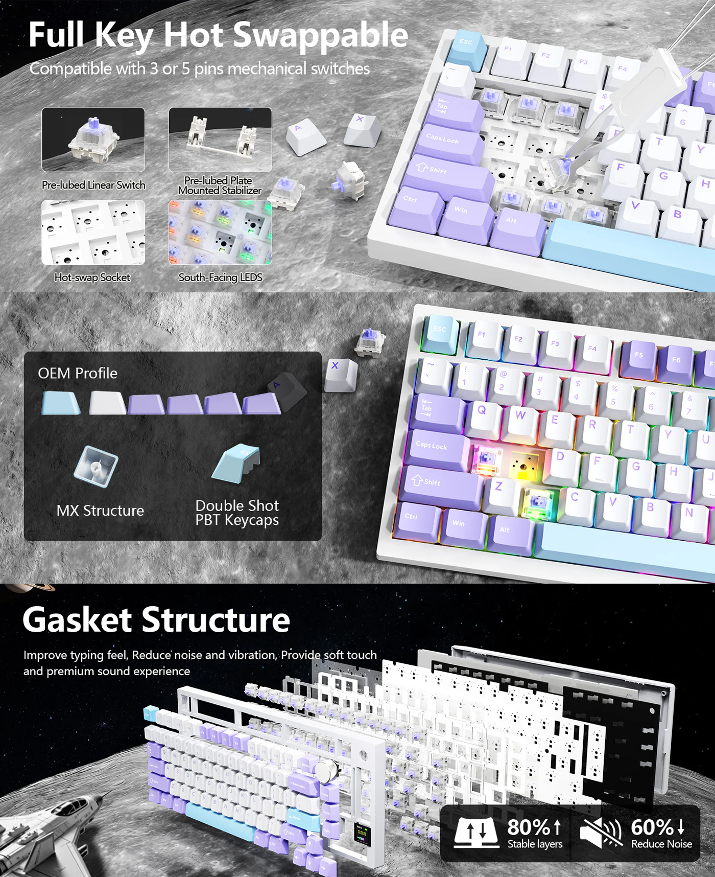 ATTACK SHARK X820Ultra Tri-mode Gasket Mechanical Keyboard - Shark Switch