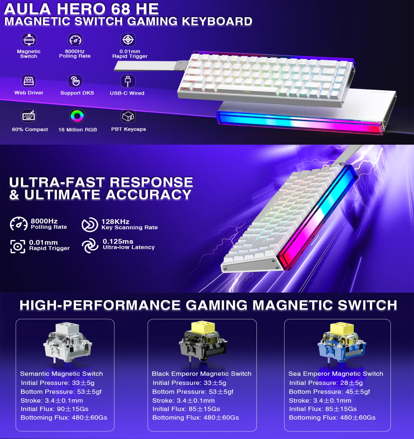 AULA Hero 68 HE Wired Magnetic Keyboard