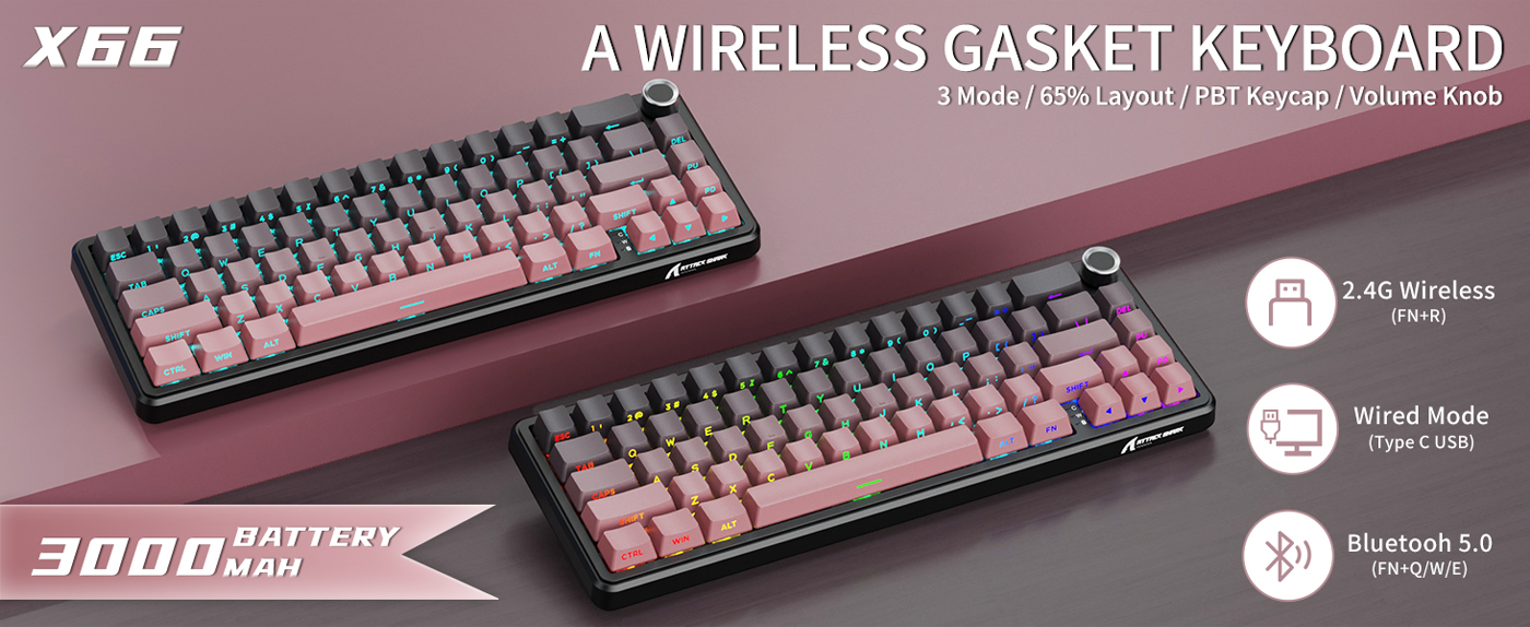 Attack Shark X66 60% Mechanical Keyboard - Blackberry