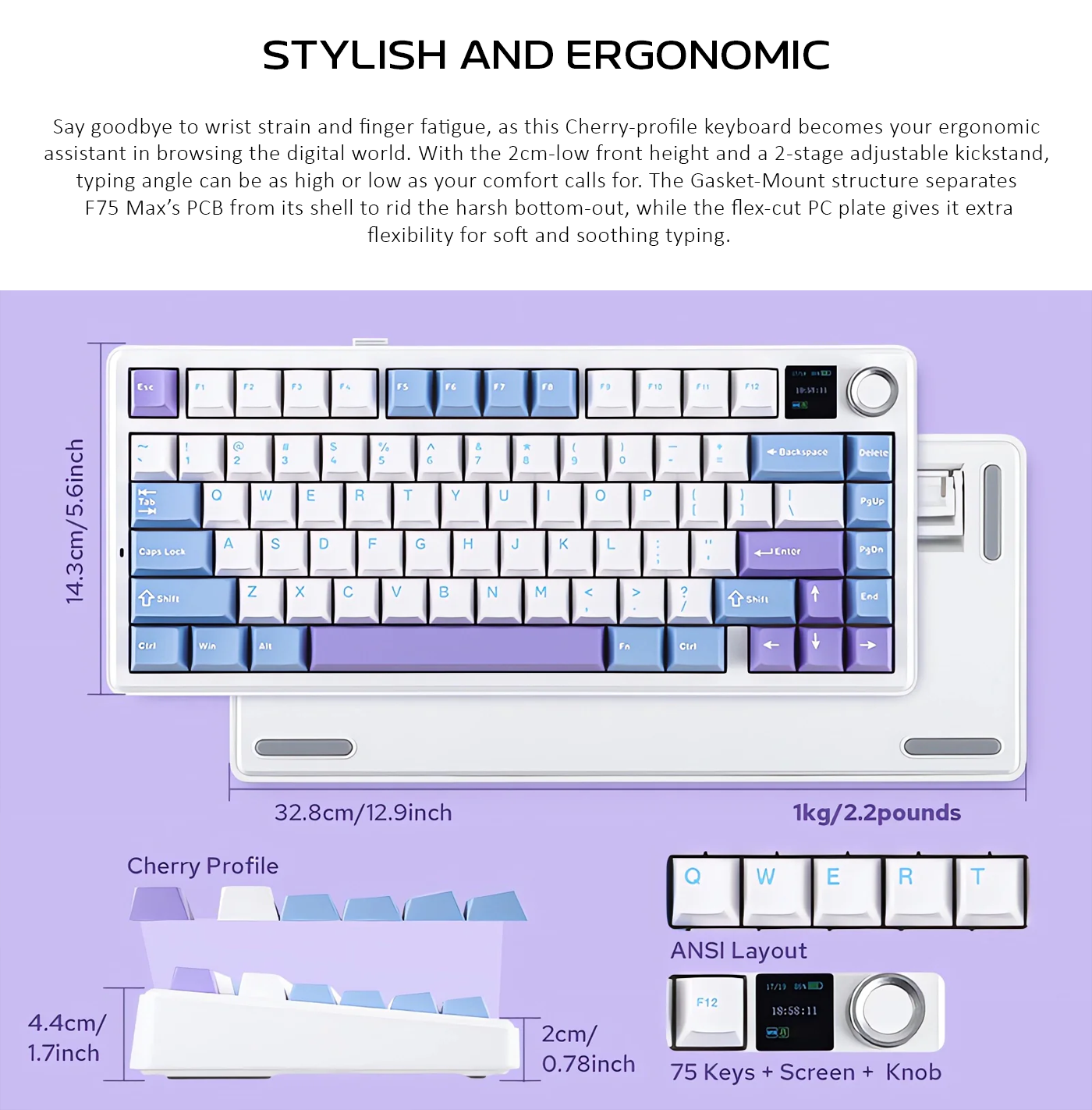 Aula F75 Max Gasket-mounted Hot- swappable Tri-Mode Mechanical Keyboard with TFT Screen