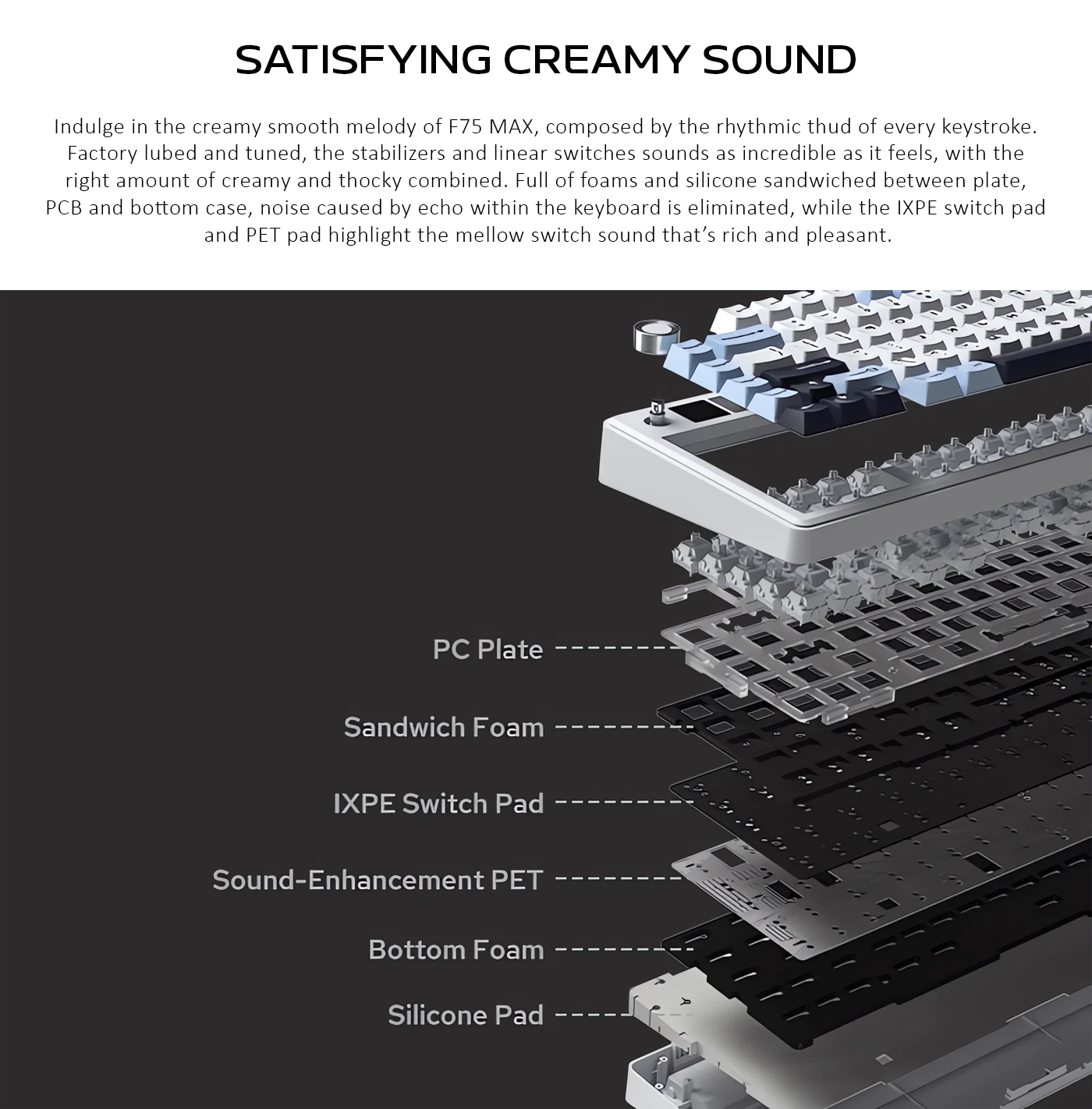Aula F75 Max Gasket-mounted Hot- swappable Tri-Mode Mechanical Keyboard with TFT Screen