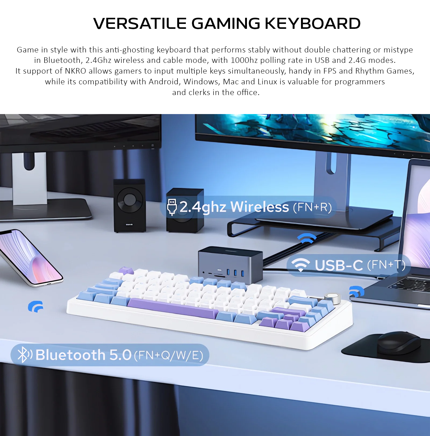 Aula F75 Max Gasket-mounted Hot- swappable Tri-Mode Mechanical Keyboard with TFT Screen