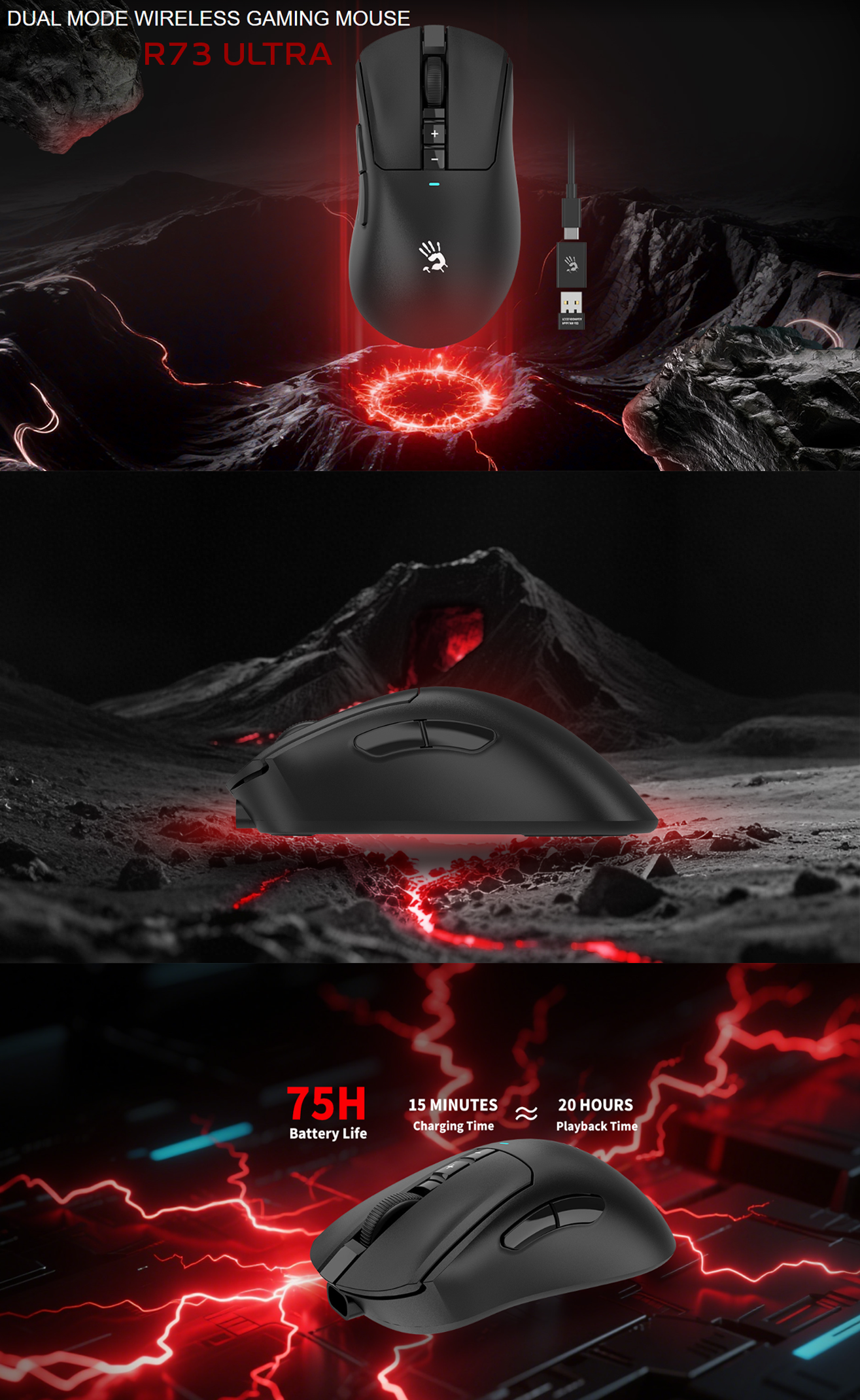 BLOODY R73 ULTRA DUAL MODE WIRELESS GAMING MOUSE