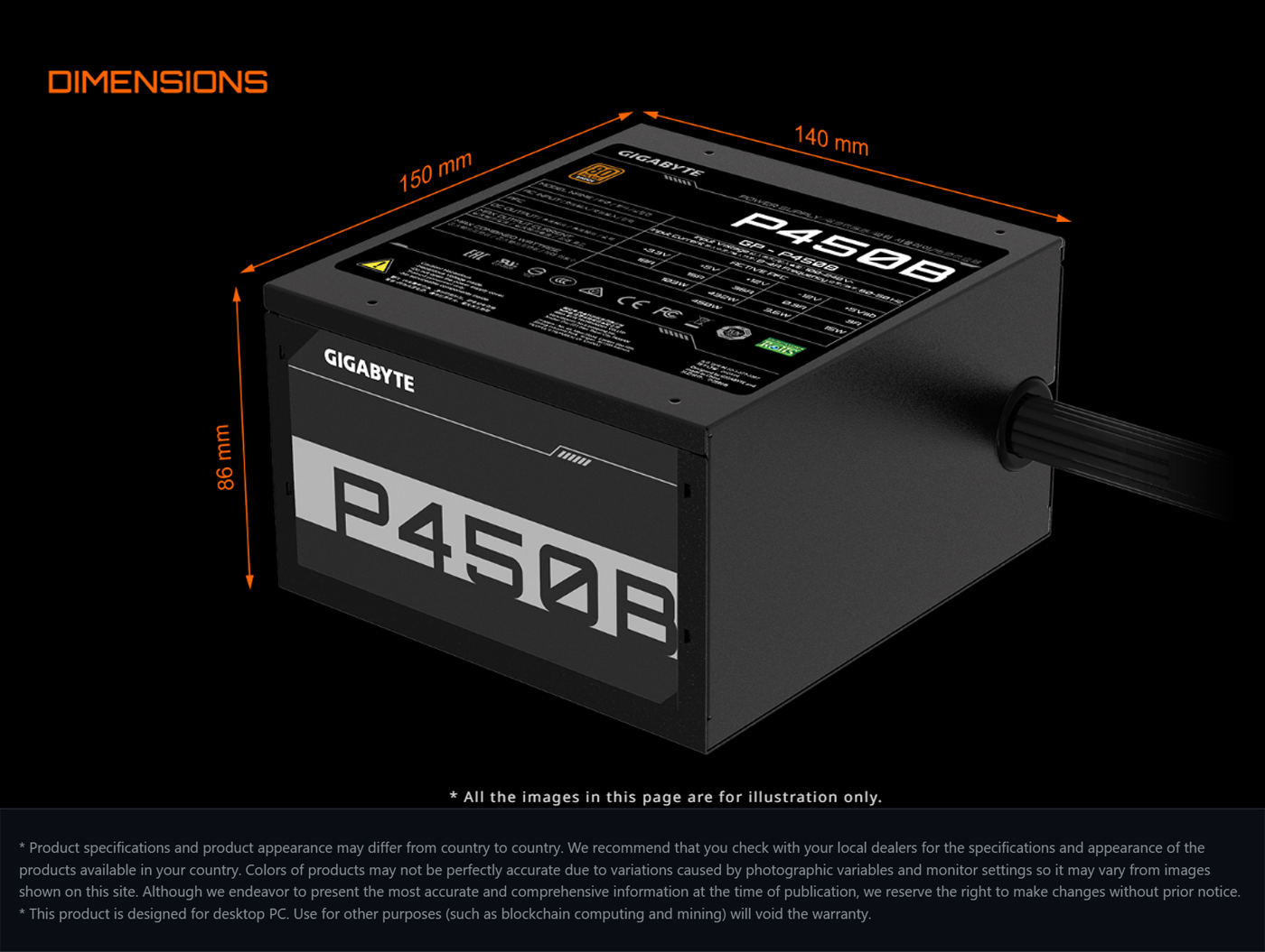 GIGABYTE GP-P450B 450W 80 Plus Bronze Power Supply