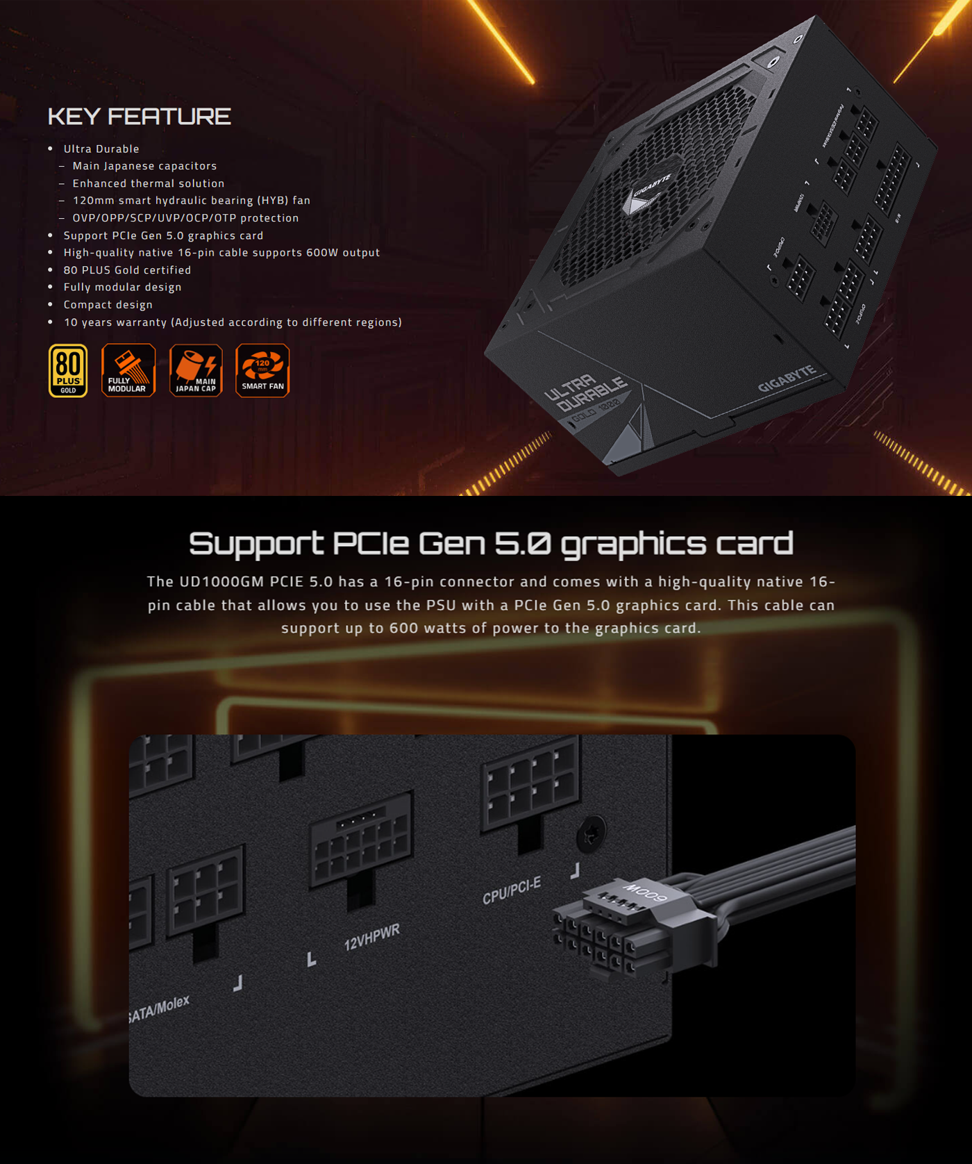 GIGABYTE UD1000GM PG5 1000W 80 Plus GOLD Full Modular Power Supply