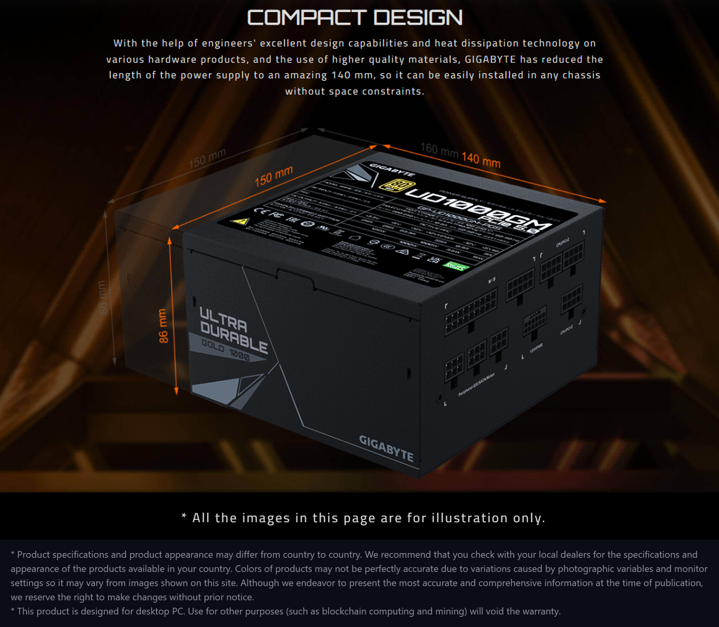 GIGABYTE UD1000GM PG5 1000W 80 Plus GOLD Full Modular Power Supply