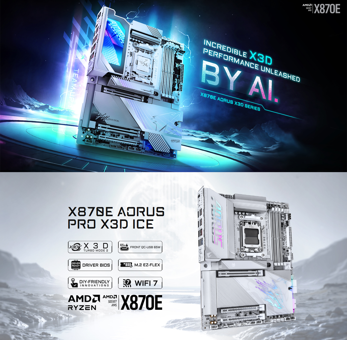 GIGABYTE X870E AORUS PRO X3D ICE AM5 ATX Motherboard