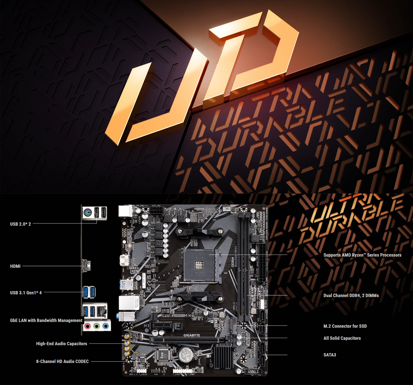 Gigabyte A520M AMD AM4 mATX Motherboard
