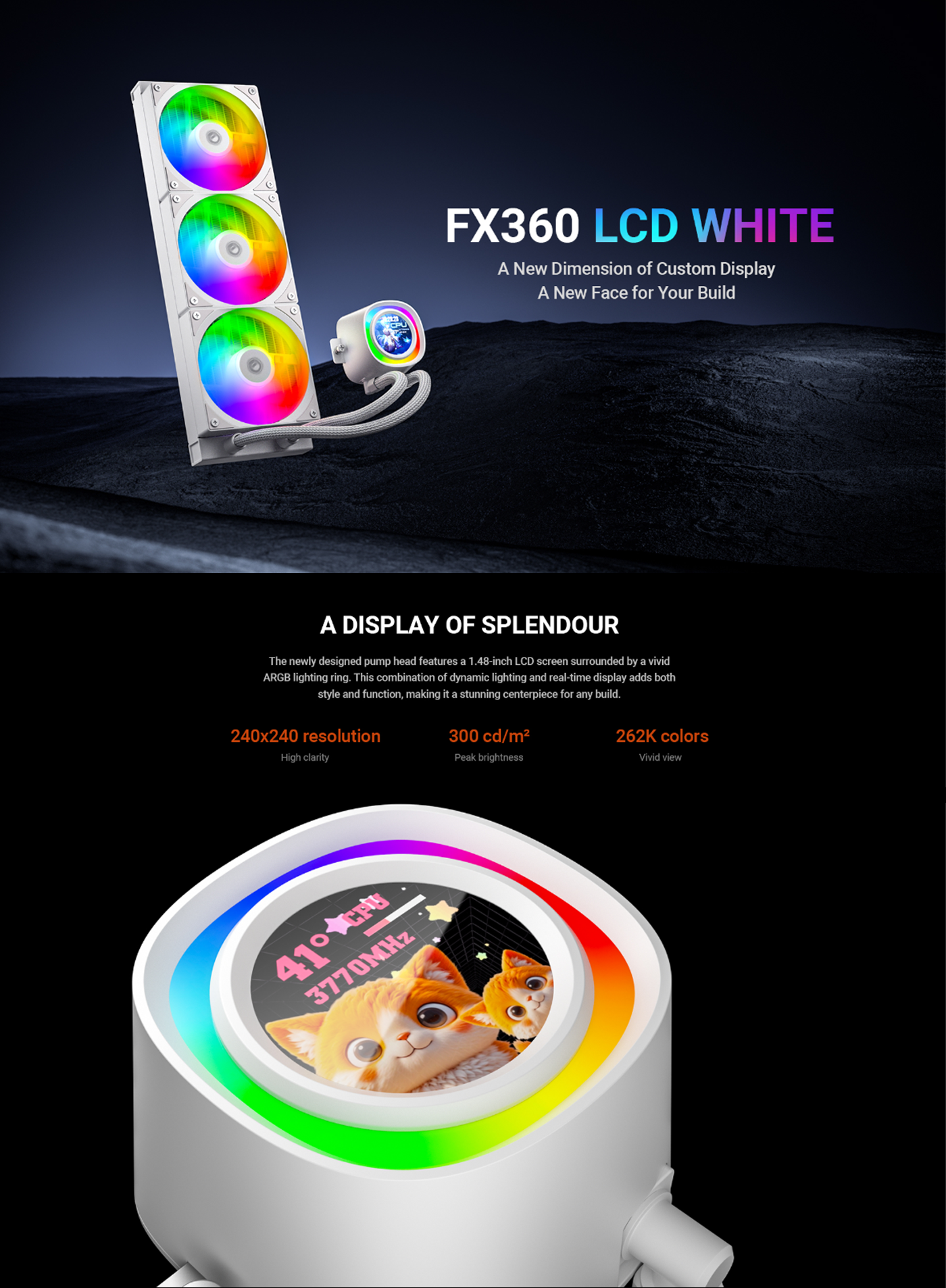 ID-COOLING FX360 LCD Liquid Cooler - White