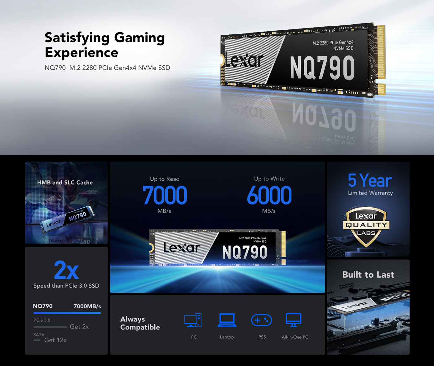 Lexar® NQ790 M.2 2280 PCIe Gen4x4 NVMe SSD - 2TB