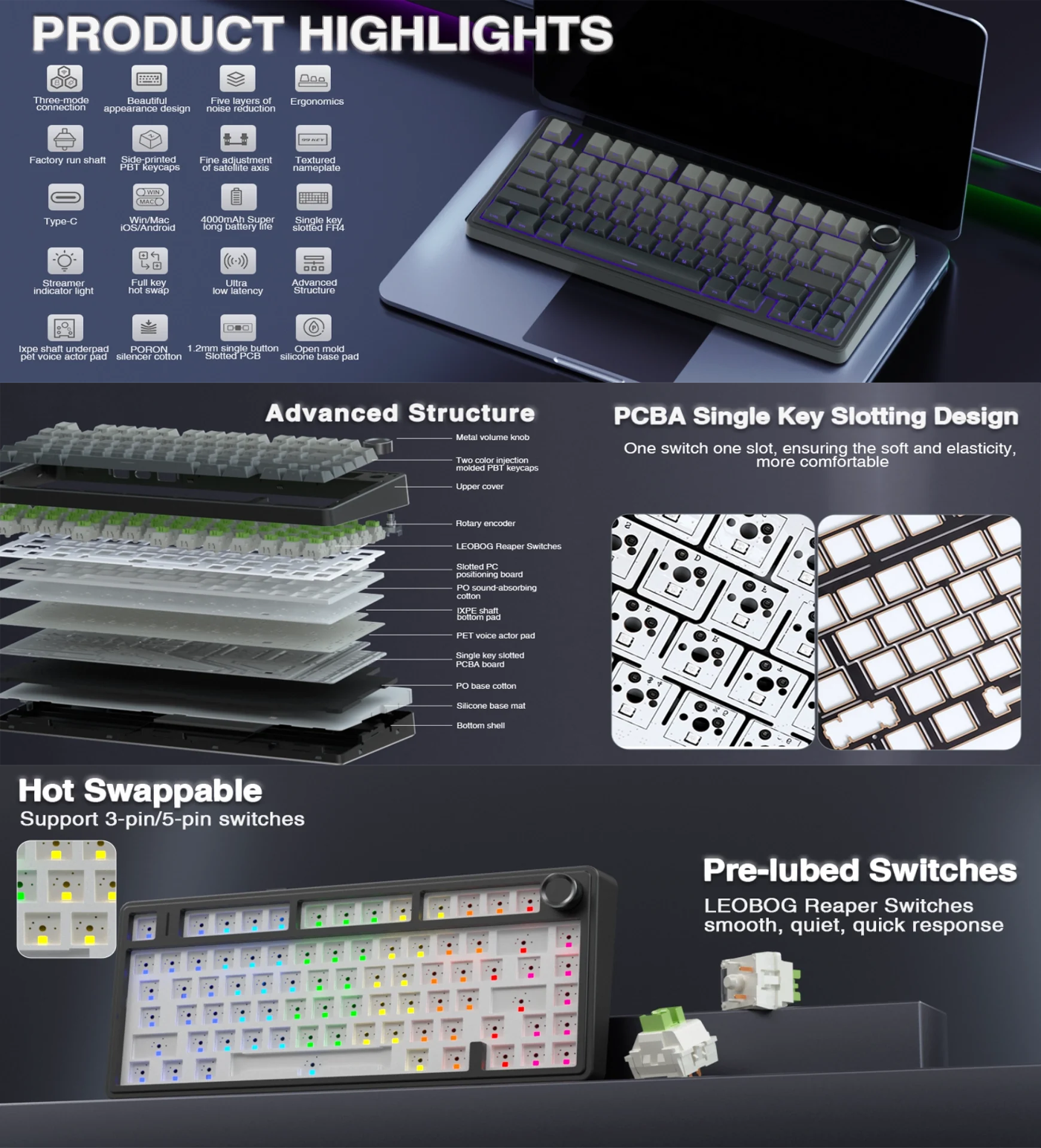 AULA F75 Pro Knob Side-Printed Mechanical Keyboard