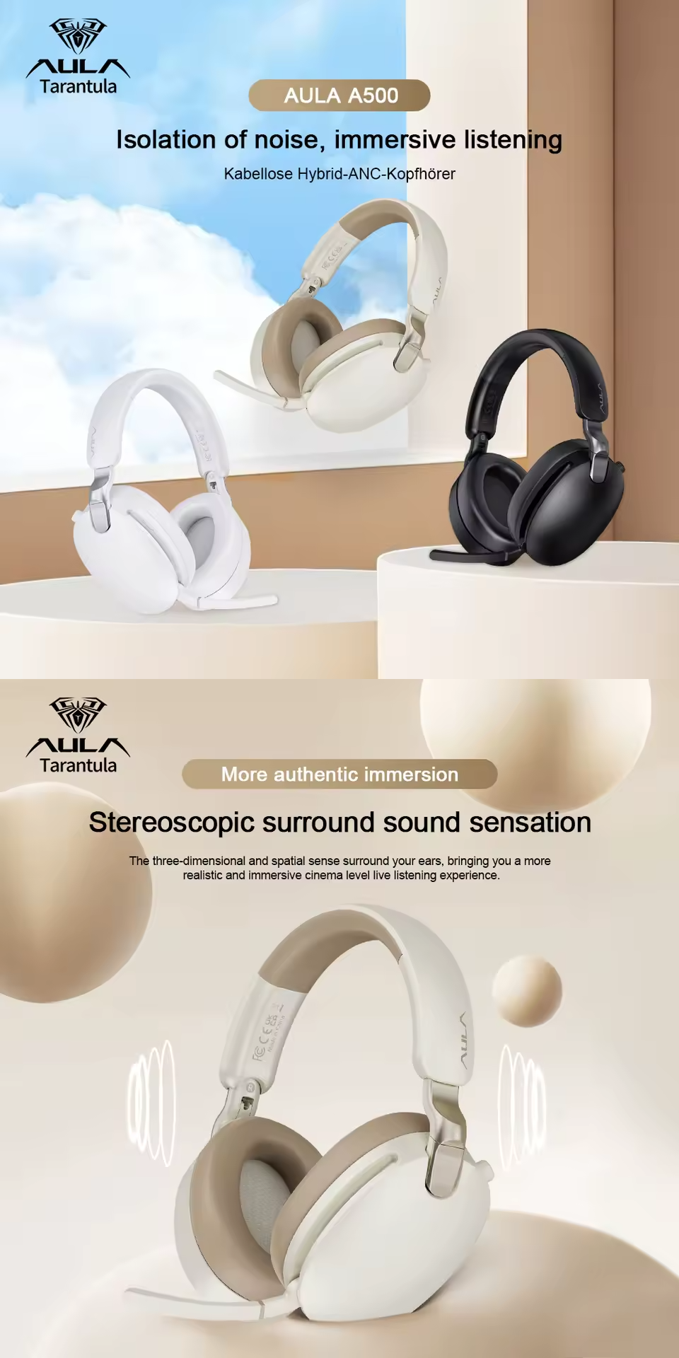 AULA HEADSET A500 BEIGE COLOUR
