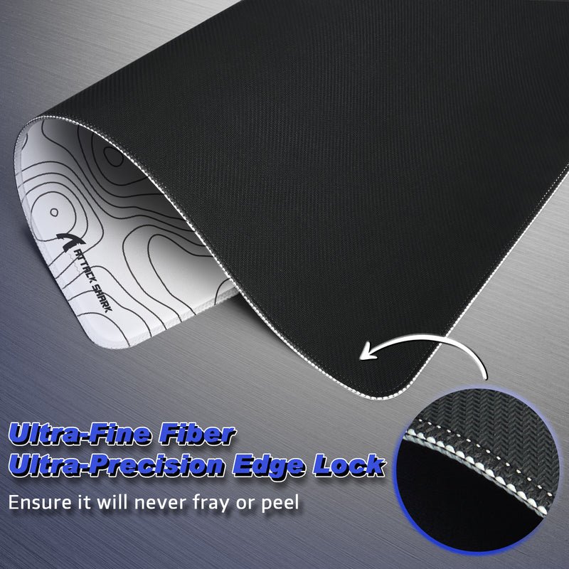 Attack Shark mouse pad detail showing ultra-fine fiber and precision edge stitching.