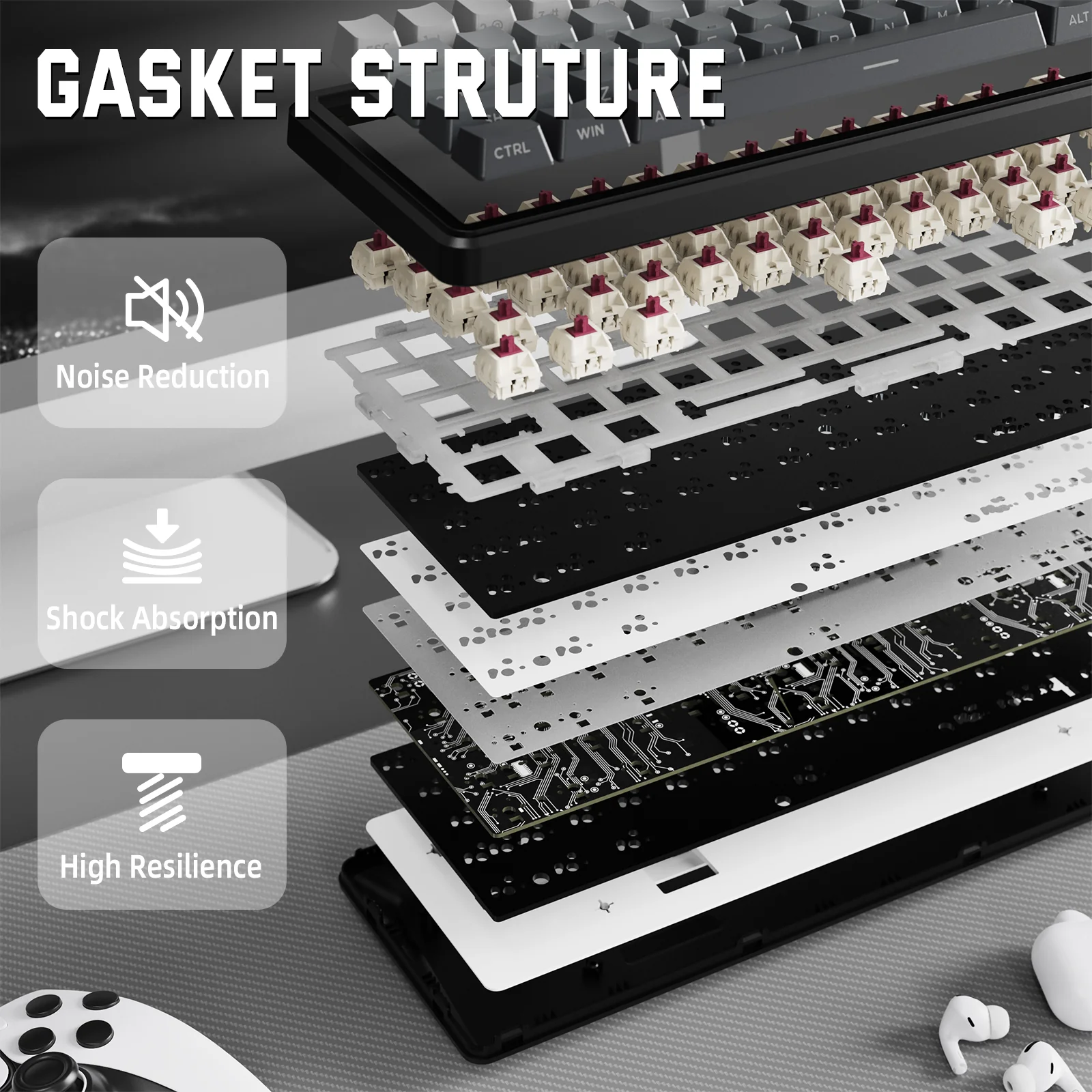 X66 mechanical keyboard Gasket Structure, noise reduction, shock absorption, high resilience